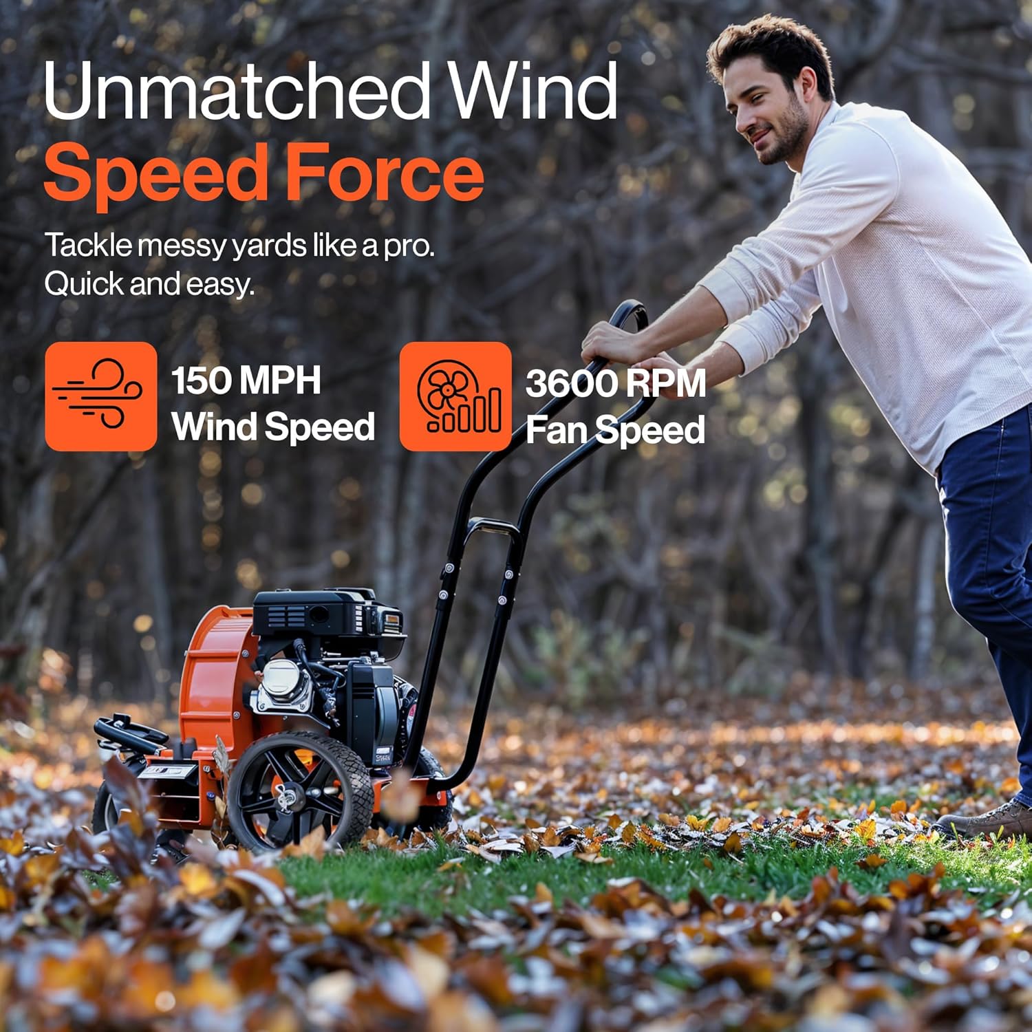 SuperHandy Walk Behind Leaf Blower, Wheeled Manual-Propelled, 7HP 209cc, 4 Stroke, Wind Force of 150 MPH / 1270 CFM at 3600RPM-3