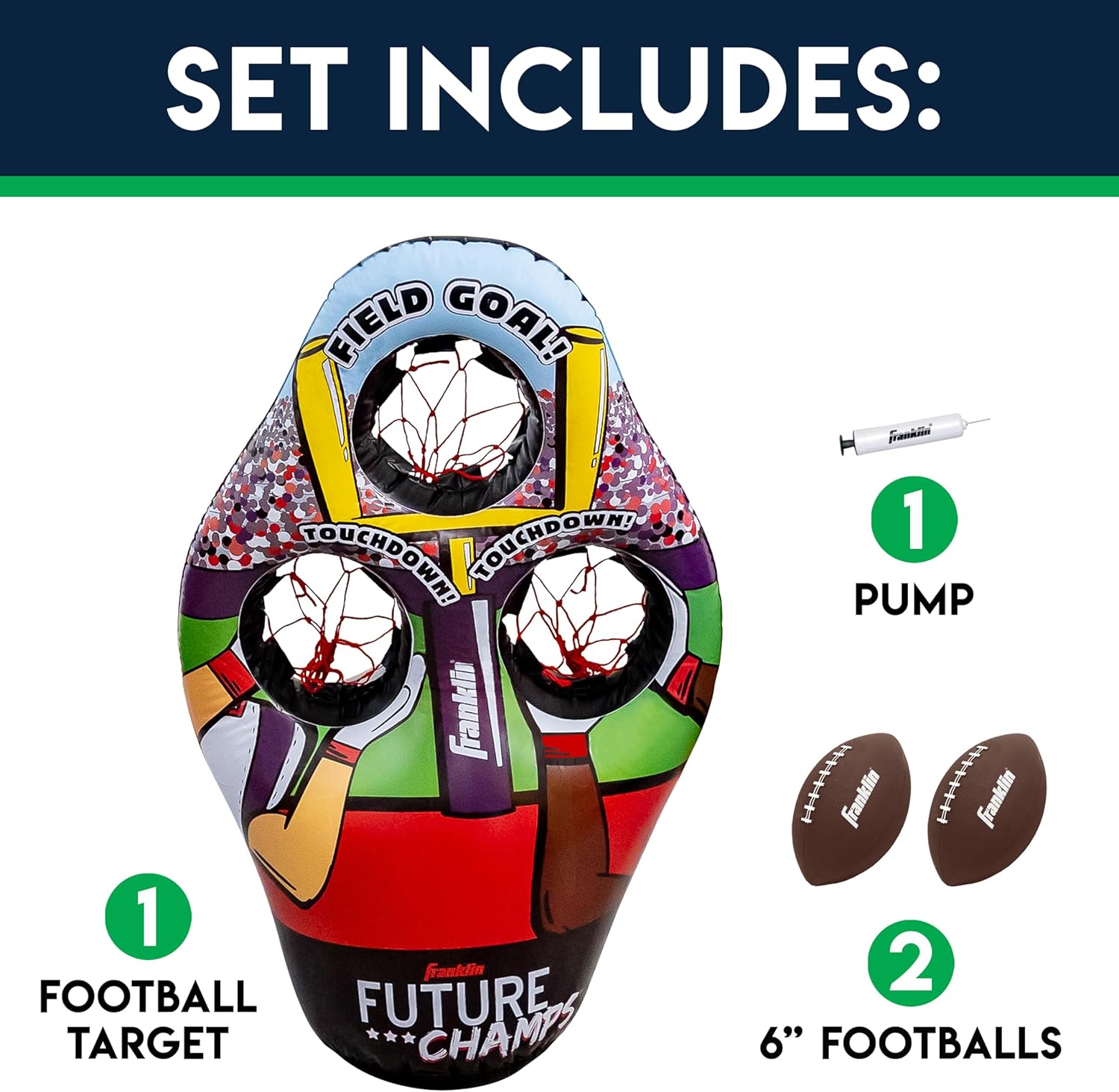 Franklin Sports Kids Football Target Toss Game - Inflatable Football Throwing Target Toy with Soft Mini Footballs - Fun Kids Football Toy Toss Game - Inflatable Indoor + Outdoor Sports Game-1