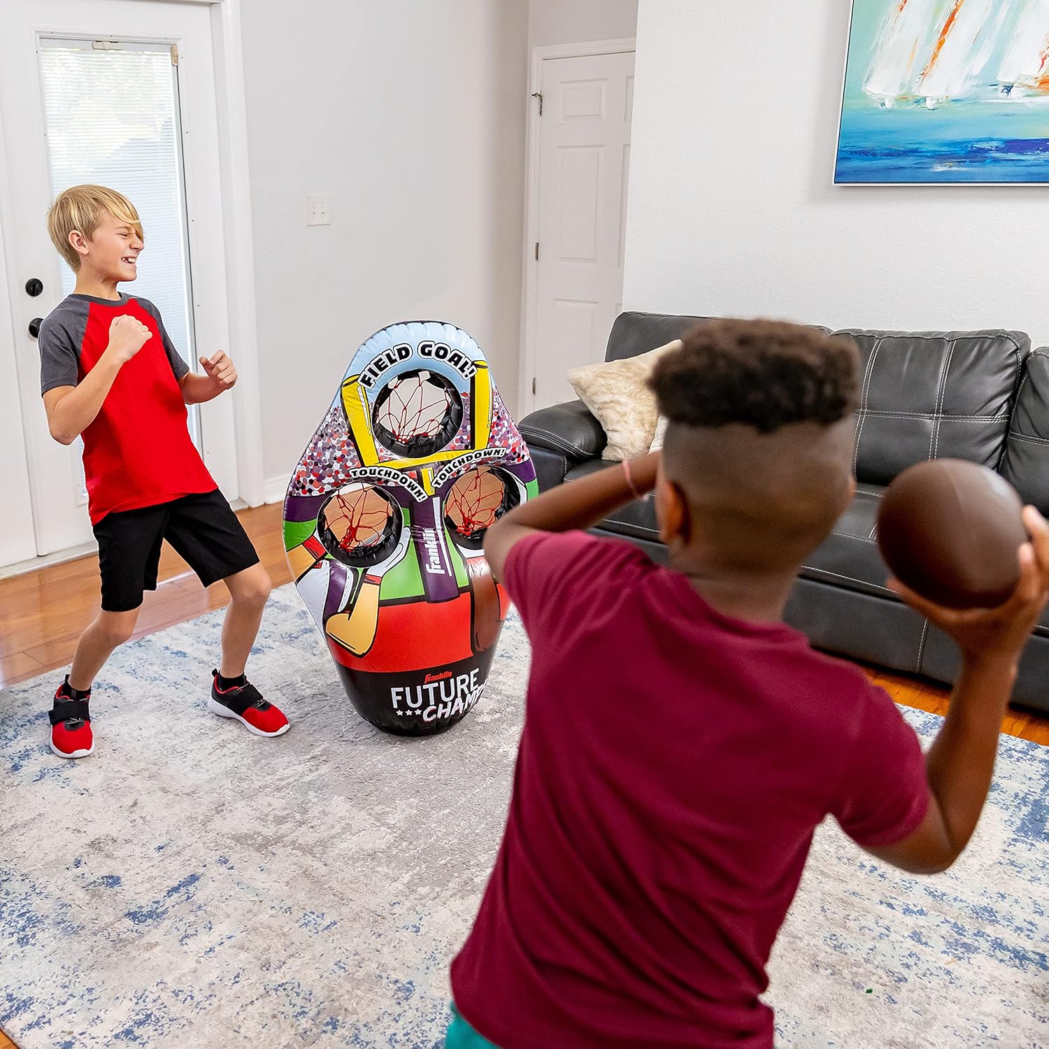 Franklin Sports Kids Football Target Toss Game - Inflatable Football Throwing Target Toy with Soft Mini Footballs - Fun Kids Football Toy Toss Game - Inflatable Indoor + Outdoor Sports Game-11