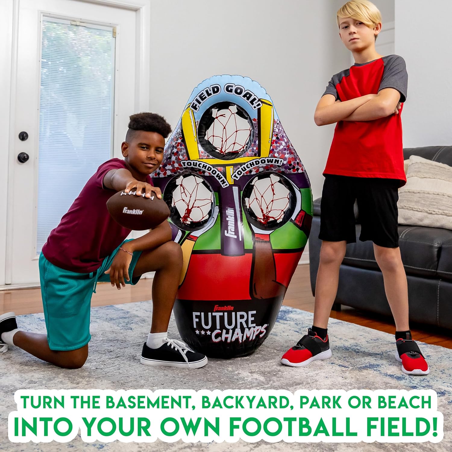 Franklin Sports Kids Football Target Toss Game - Inflatable Football Throwing Target Toy with Soft Mini Footballs - Fun Kids Football Toy Toss Game - Inflatable Indoor + Outdoor Sports Game-4