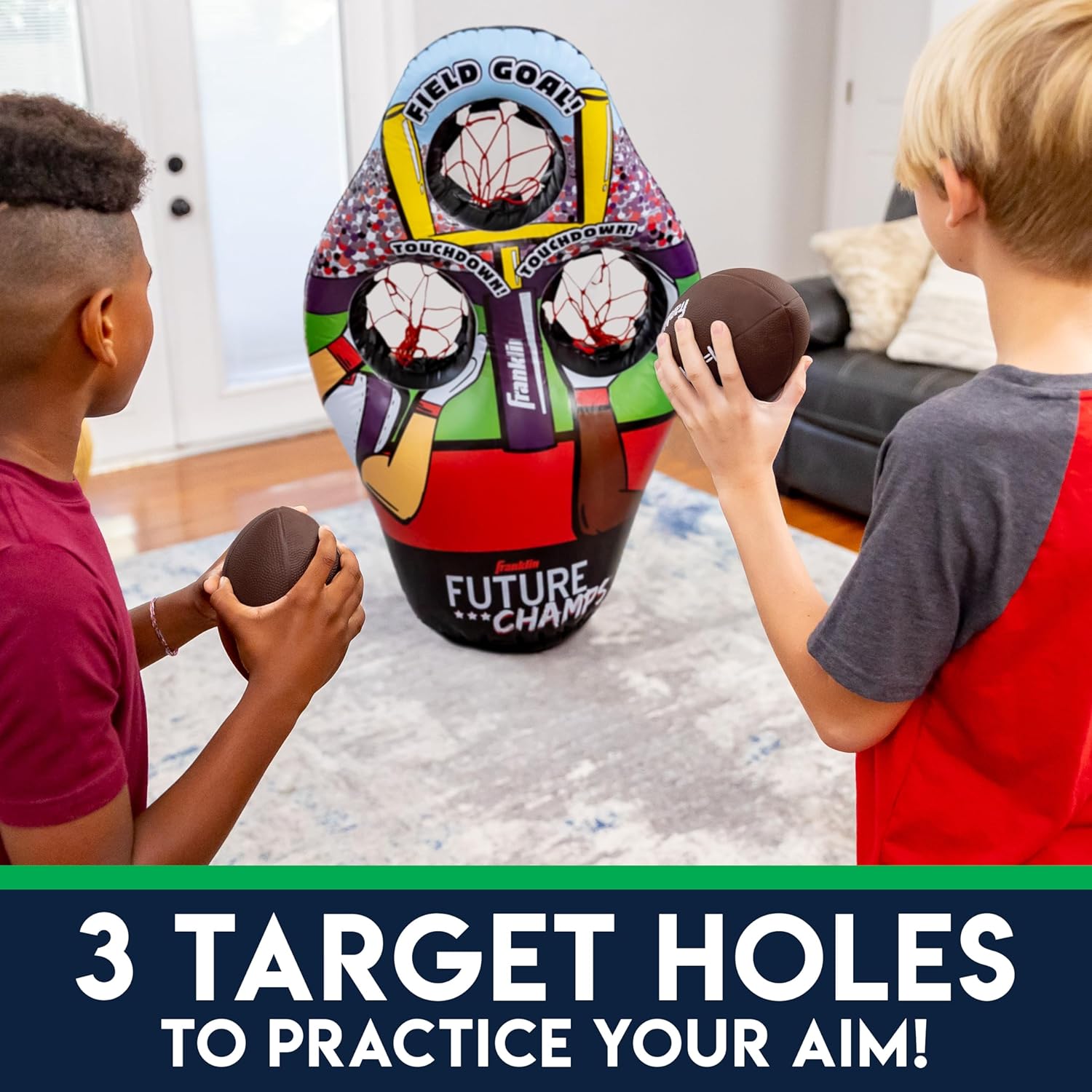 Franklin Sports Kids Football Target Toss Game - Inflatable Football Throwing Target Toy with Soft Mini Footballs - Fun Kids Football Toy Toss Game - Inflatable Indoor + Outdoor Sports Game-5