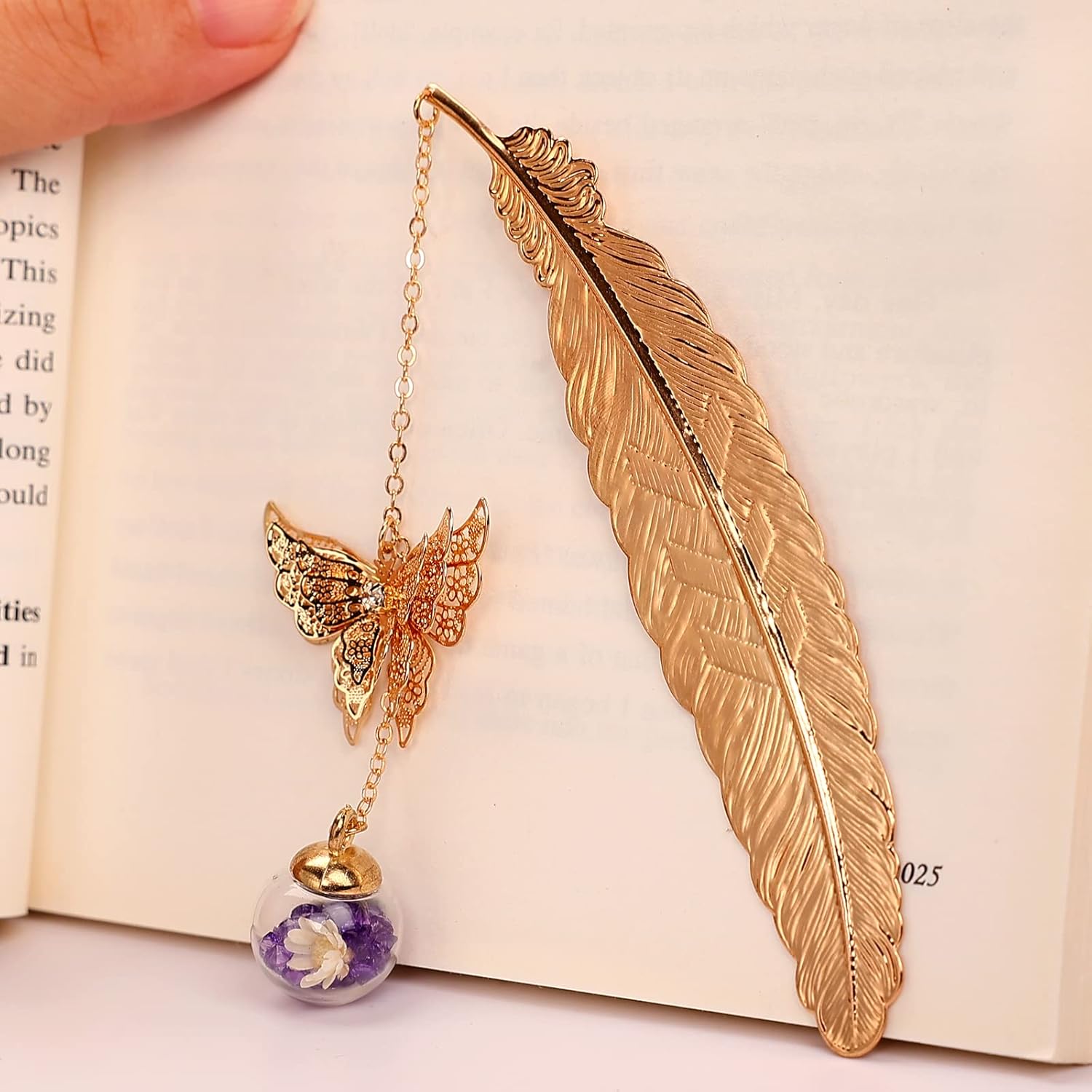 Toirxarn Gold Feather Bookmark with Butterfly Charm - Elegant Bookmarks for Women, Book Lovers Gifts, Book Marker for Reading, Teacher Appreciation Gifts, Stocking Stuffers, Unique Birthday Gifts-8