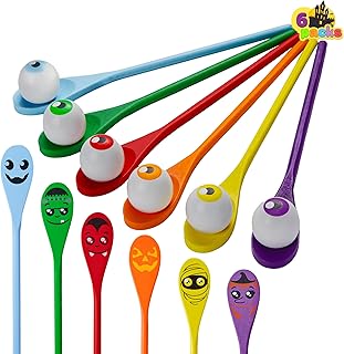 JOYIN Halloween Egg and Spoon Race Game Set; 6 Eyeballs and Spoons with Assorted Colors for Kids and Adults Halloween Outdoor Fun Games, Party Favor Supplies, Classroom Activities