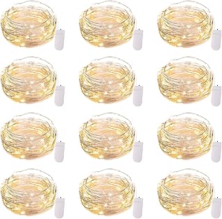 Brightown 12 Pack LED Fairy Lights Battery Operated String Lights - 7ft 20LED Waterproof Silver Wire Firefly Starry Moon Lights for DIY Crafts Wedding Table Centerpieces Party Bedroom Christmas