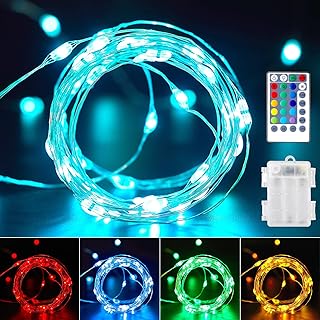 Minetom Minetom Battery Operated Fairy Lights，33 Feet 100 LEDs Color Changing Twinkle Lights with Remote Timer，16 Colors Waterproof String Lights for Room Garden Patio Indoor Outdoor Decor