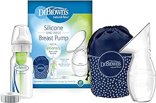 Dr. Brown's 100% Silicone One-Piece Breast Pump,Hands-Free Breast Milk Collector with Anti-Colic Options+ Baby Bottle (4 oz/120 mL),Level 1 Nipple,Travel Lid and Travel Bag