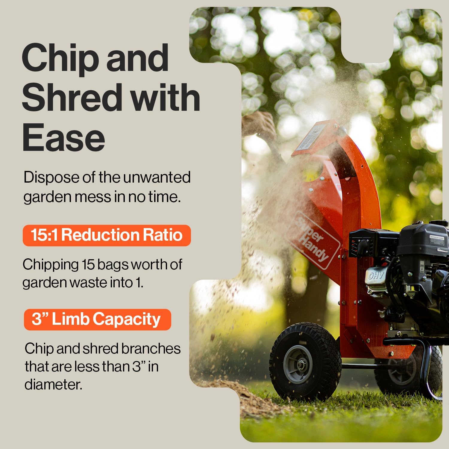 SuperHandy Mini Wood Chipper Shredder Mulcher Heavy Duty 7HP Compact Design 3" Inch Max Capacity-1