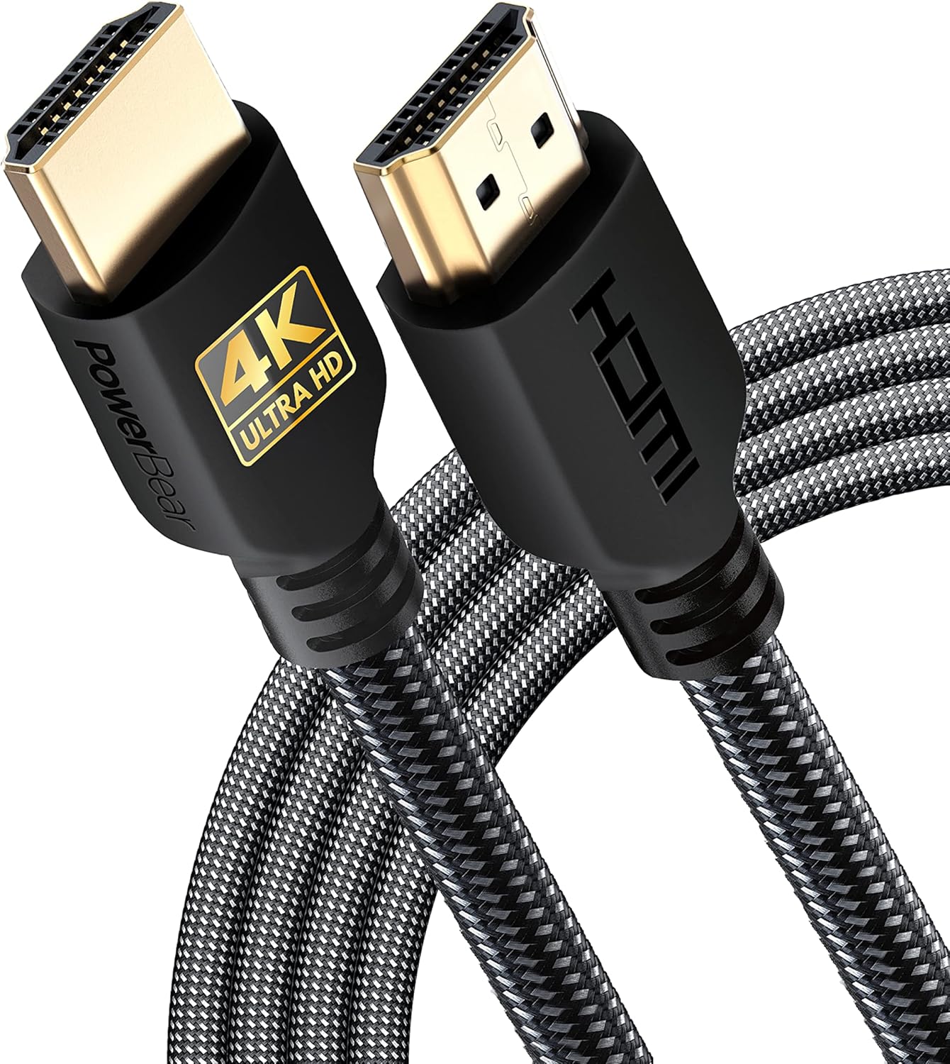 PowerBear 4K HDMI Cable 10 ft | High Speed Hdmi Cables, Braided Nylon & Gold Connectors, 4K @ 60Hz, Ultra HD, 2K, 1080P, ARC & CL3 Rated | for Laptop, Monitor, PS5, PS4, Xbox One, Fire TV, & More-0