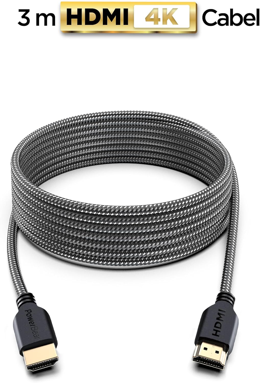 PowerBear 4K HDMI Cable 10 ft | High Speed Hdmi Cables, Braided Nylon & Gold Connectors, 4K @ 60Hz, Ultra HD, 2K, 1080P, ARC & CL3 Rated | for Laptop, Monitor, PS5, PS4, Xbox One, Fire TV, & More-1