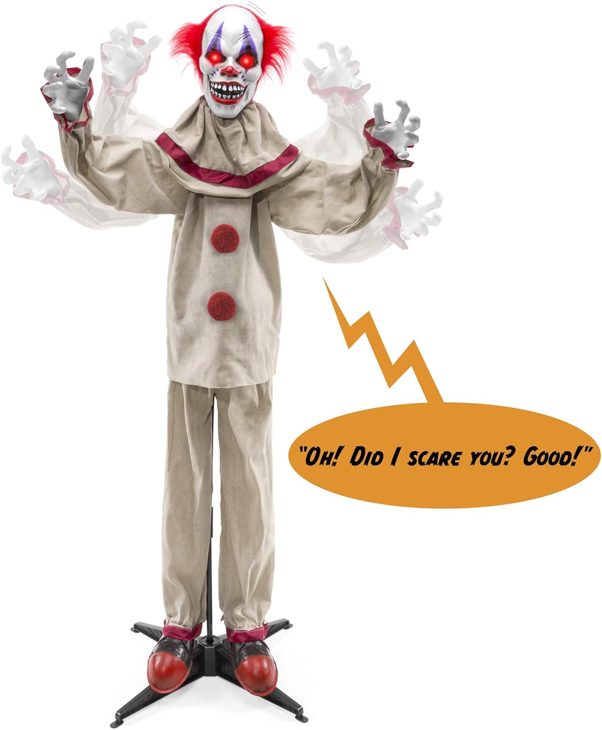 Best Choice Products Scary Harry The Motion Activated Animatronic Killer Clown, Halloween Prop w/Pre-Recorded Lines, Red Light Up Eyes, Moving Arms & Head-0