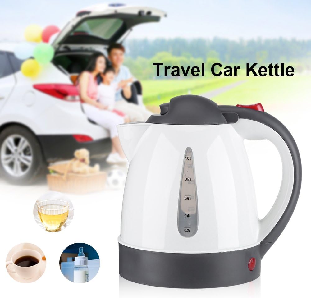 Car Kettle Electric Water Boiler Portable Water Heater Bottle Tea Coffee Mug Fast Boiling with Auto Shut-off for Travel Camping, 1000mL 12V(12v)-1