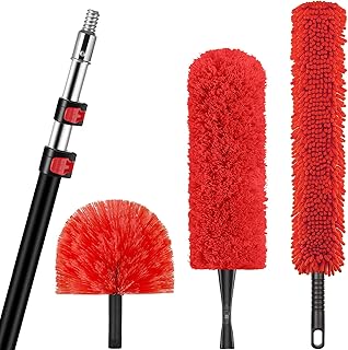 20 Foot High Reach Dusting Kit with 5-12 Foot Extension Pole // High Ceiling Duster with Telescopic Pole // Cobweb Microfiber Duster // Outdoor & Indoor Extendable Duster Cleaning Kit