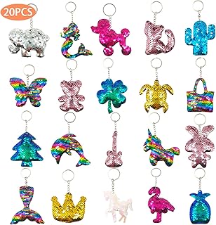 GuassLee 15Pcs Flip Sequin Keychain for Kids Girls Party Favors, Backpack Unicorn Mermaid Keychains Bulk for Kids Classroom Carnival Prizes Goody Bag Stuffers Birthday Party Gifts