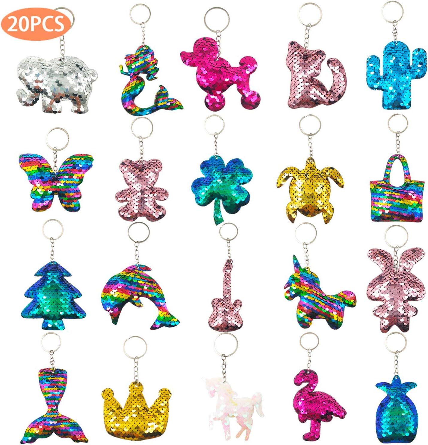 GuassLee 15Pcs Flip Sequin Keychain for Kids Girls Party Favors, Backpack Unicorn Mermaid Keychains Bulk for Kids Classroom Carnival Prizes Goody Bag Stuffers Birthday Party Gifts-0