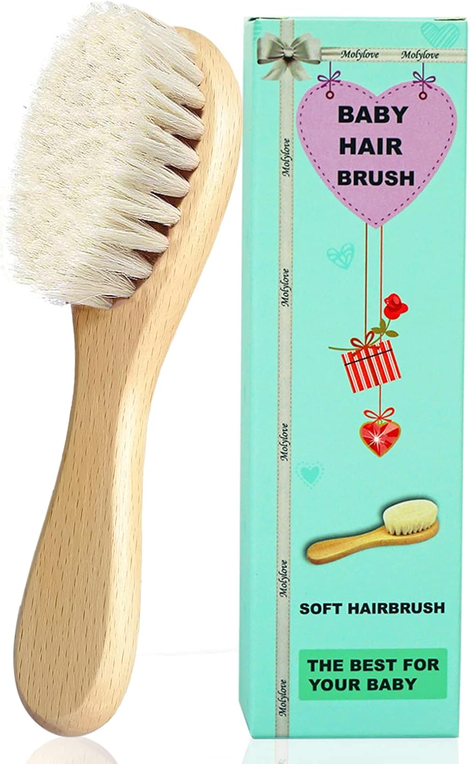 Baby Hair Brush, Wooden Goat Bristles Hair Brush for Newborns & Toddlers, Ideal for Cradle Cap, Perfect Baby Registry Gift, Hypoallergenic, 1 Count-0