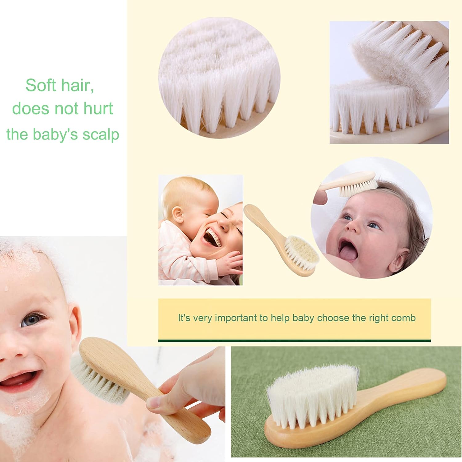 Baby Hair Brush, Wooden Goat Bristles Hair Brush for Newborns & Toddlers, Ideal for Cradle Cap, Perfect Baby Registry Gift, Hypoallergenic, 1 Count-6