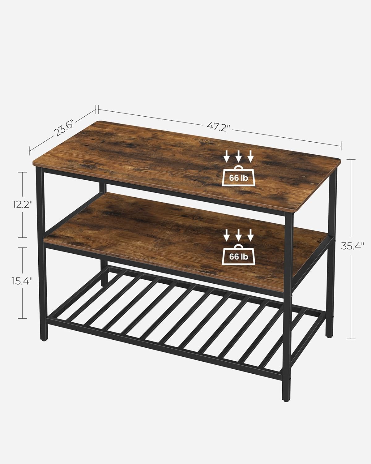 VASAGLE Kitchen Island with 3 Shelves, 47.2 Inches Width Kitchen Shelf with Large Worktop, Stable Steel Structure, Industrial, Easy to Assemble, Rustic Brown and Black UKKI01BX-2