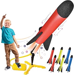 Toy Rocket Launcher for kids – Shoots Up to 100 Feet – 6 Colorful Foam Rockets and Sturdy Launcher Stand, Launch Pad - Fun Outdoor Toy for Kids - Gift Toys for Boys and Girls Age 3+ Years Old