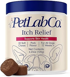 PetLab Co. Itch Relief Chews - Support for Dry, Occasionally Itchy Skin & Coats - Formulated with Turmeric, Omega 3 & 6, Honey - Packaging May Vary