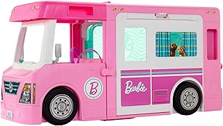 Barbie Camper Playset, 3-in-1 DreamCamper with Pool & 50 Accessories, Transforms into Doll-Sized Truck, Boat & House (Amazon Exclusive)