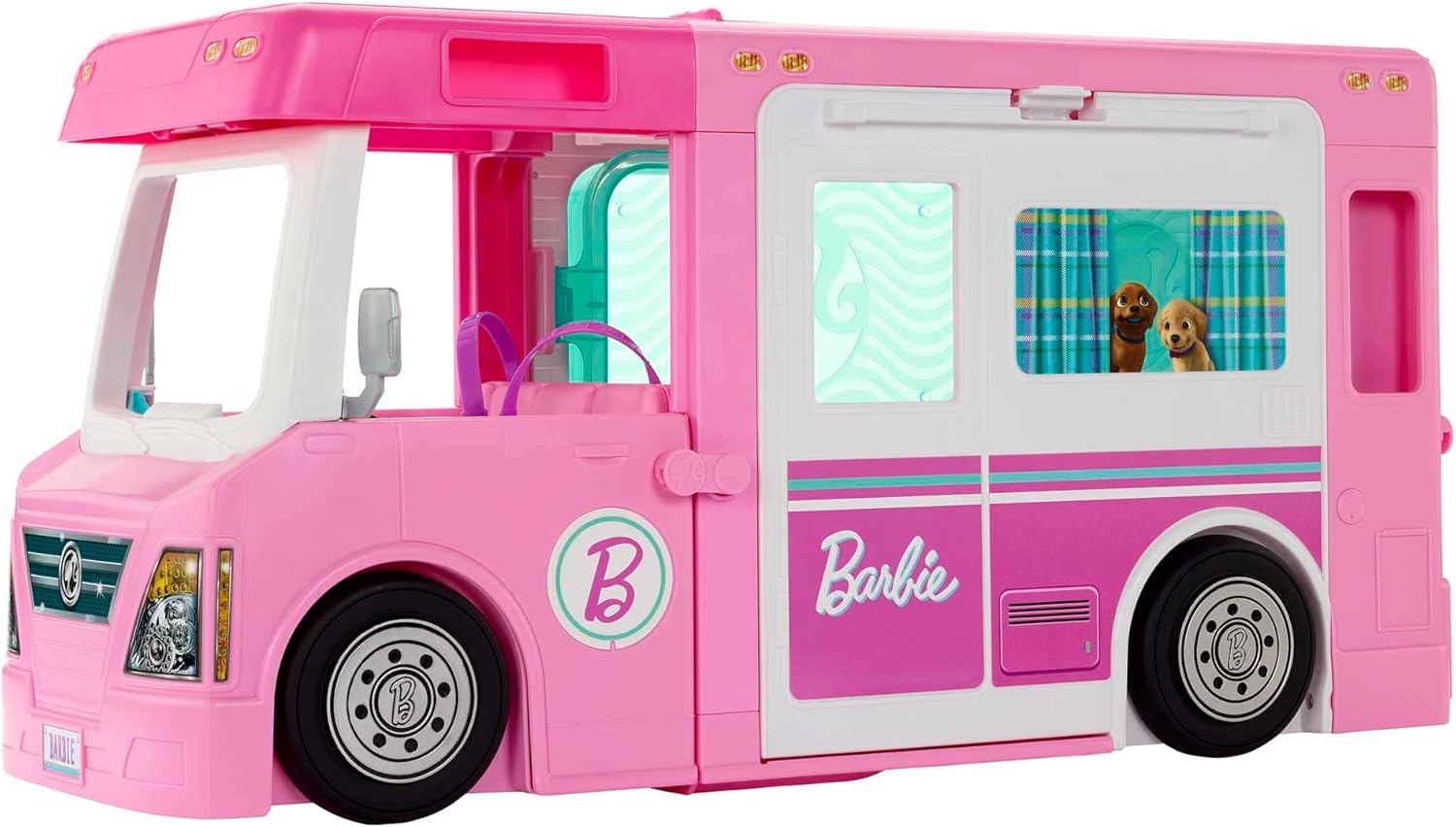 Barbie Camper Playset, 3-in-1 DreamCamper with Pool & 50 Accessories, Transforms into Doll-Sized Truck, Boat & House (Amazon Exclusive)-0