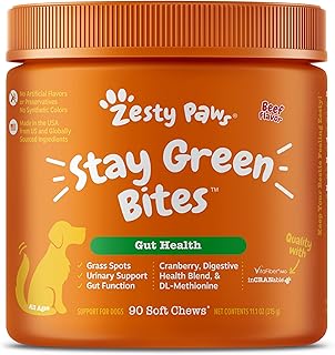 Zesty Paws Stay Green Bites for Dogs - Grass Burn Soft Chews for Lawn Spots Caused by Dog Urine - with Cranberry for Urinary Tract & Bladder - Beef - 90 Count