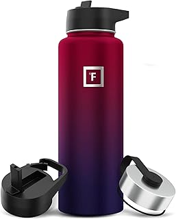 IRON °FLASK Camping & Hiking Hydration Flask, Wide Mouth, 3 Straw Lids, Stainless Steel Outdoor Water Bottle, Double Walled, Insulated Thermos, Metal Canteen - Dark Rainbow, 40 Oz