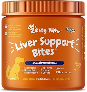 Zesty Paws Liver Support Supplement for Dogs - with Milk Thistle Extract, Turmeric Curcumin, Choline - Soft Chew Formula - for Dog Liver Function