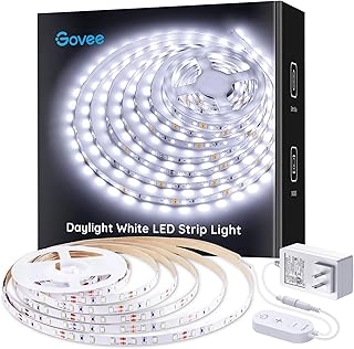 Govee White LED Strip Lights, Upgraded 16.4ft Dimmable LED Light Strip 6500K Bright Daylight White, Strong Adhesive, 300 LEDs Flexible Tape Lights for Mirror, Kitchen Cabinet, Bedroom, Halloween Decor