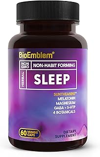 BioEmblem Natural Sleep Aid for Adults with Melatonin, Valerian Root, Suntheanine & More | Healthy Sleep Supplement | Herbal Sleeping Pills | 60 Capsules