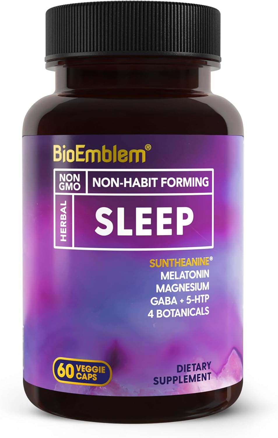 BioEmblem Natural Sleep Aid for Adults with Melatonin, Valerian Root, Suntheanine & More | Healthy Sleep Supplement | Herbal Sleeping Pills | 60 Capsules-0