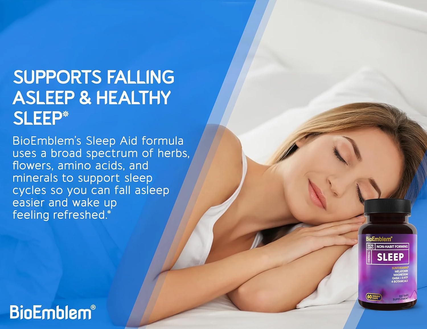 BioEmblem Natural Sleep Aid for Adults with Melatonin, Valerian Root, Suntheanine & More | Healthy Sleep Supplement | Herbal Sleeping Pills | 60 Capsules-3