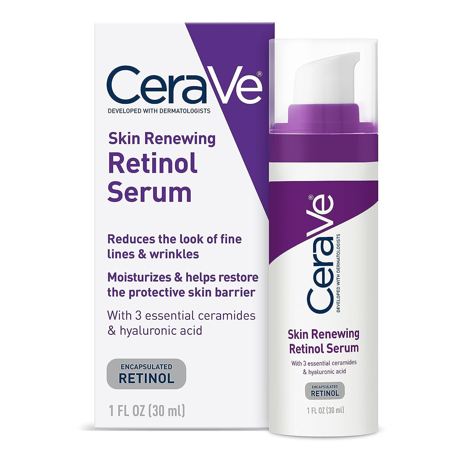 CeraVe Anti Aging Retinol Serum | Cream Serum for Smoothing Fine Lines and Skin Brightening | With Retinol, Hyaluronic Acid, Niacinamide, and Ceramides | 1 Ounce-0