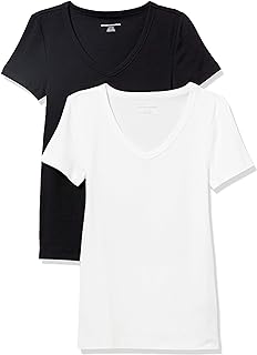 Amazon Essentials Women's Slim-Fit Short-Sleeve V-Neck T-Shirt, Pack of 2