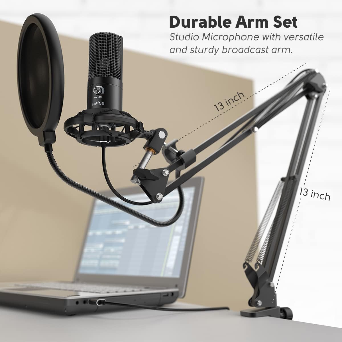 FIFINE Studio Condenser USB Microphone Computer PC Microphone Kit with Adjustable Boom Arm Stand Shock Mount for Instruments Voice Overs Recording Podcasting YouTube Vocal Gaming Streaming-T669-5