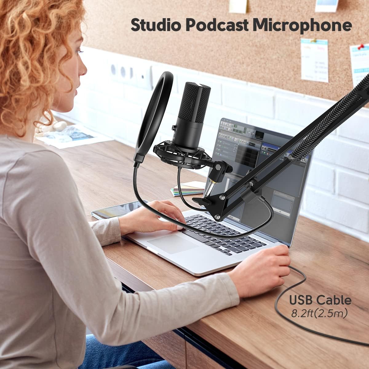 FIFINE Studio Condenser USB Microphone Computer PC Microphone Kit with Adjustable Boom Arm Stand Shock Mount for Instruments Voice Overs Recording Podcasting YouTube Vocal Gaming Streaming-T669-7