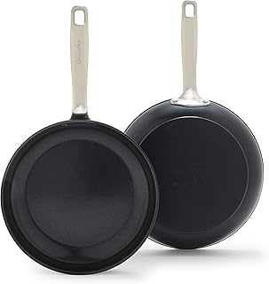 GreenPan Chatham Prime Midnight 8" and 10" Frying Pan Set, Hard Anodized Ceramic Nonstick, PFAS-Free, Dishwasher Safe, Oven Safe, Healthy Cooking Skillet for Eggs and Omelets, Black