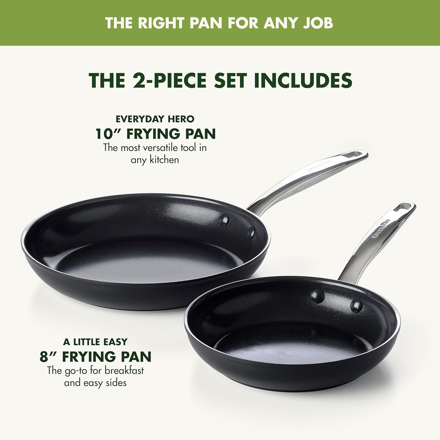 GreenPan Chatham Prime Midnight 8" and 10" Frying Pan Set, Hard Anodized Ceramic Nonstick, PFAS-Free, Dishwasher Safe, Oven Safe, Healthy Cooking Skillet for Eggs and Omelets, Black-2