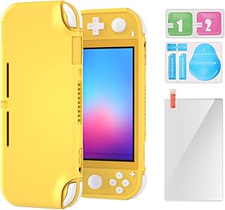 ECHZOVE TPU Case Compatible with Switch Lite, Protective Case Compatible with Switch Lite with Tempered Glass Screen Protector - Yellow