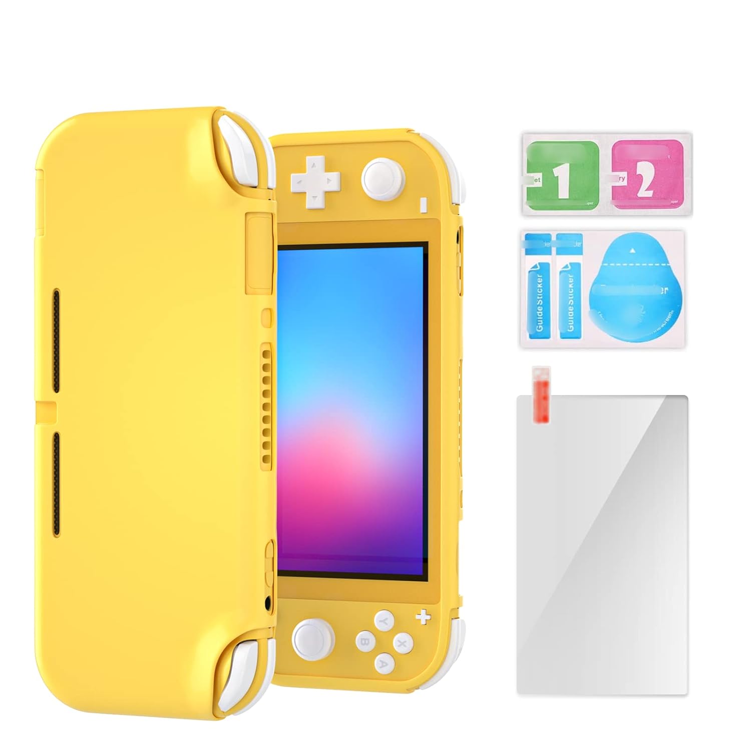 ECHZOVE TPU Case Compatible with Switch Lite, Protective Case Compatible with Switch Lite with Tempered Glass Screen Protector - Yellow-0