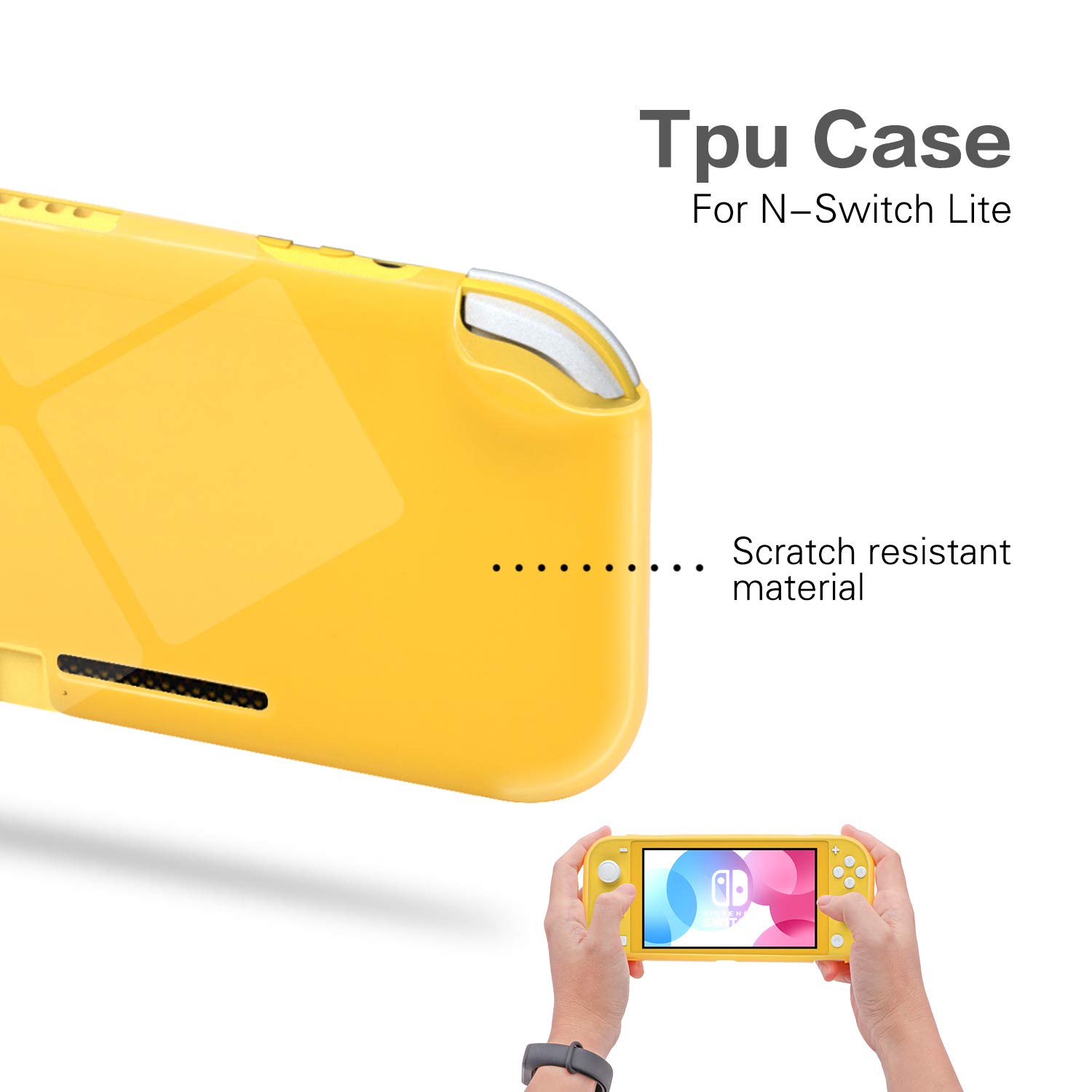 ECHZOVE TPU Case Compatible with Switch Lite, Protective Case Compatible with Switch Lite with Tempered Glass Screen Protector - Yellow-4