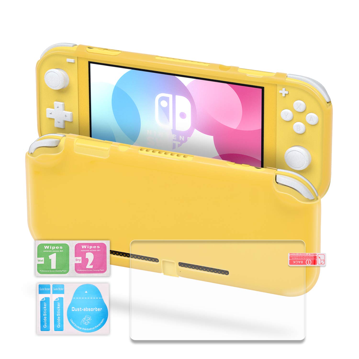 ECHZOVE TPU Case Compatible with Switch Lite, Protective Case Compatible with Switch Lite with Tempered Glass Screen Protector - Yellow-7