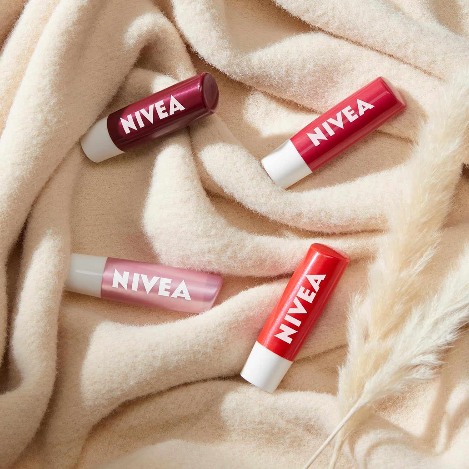 NIVEA Lip Care, Fruity Tinted Lip Balm Variety Pack, Includes Cherry, Strawberry, Blackberry and Watermelon Scents, 0.17 Oz, Pack of 4-9