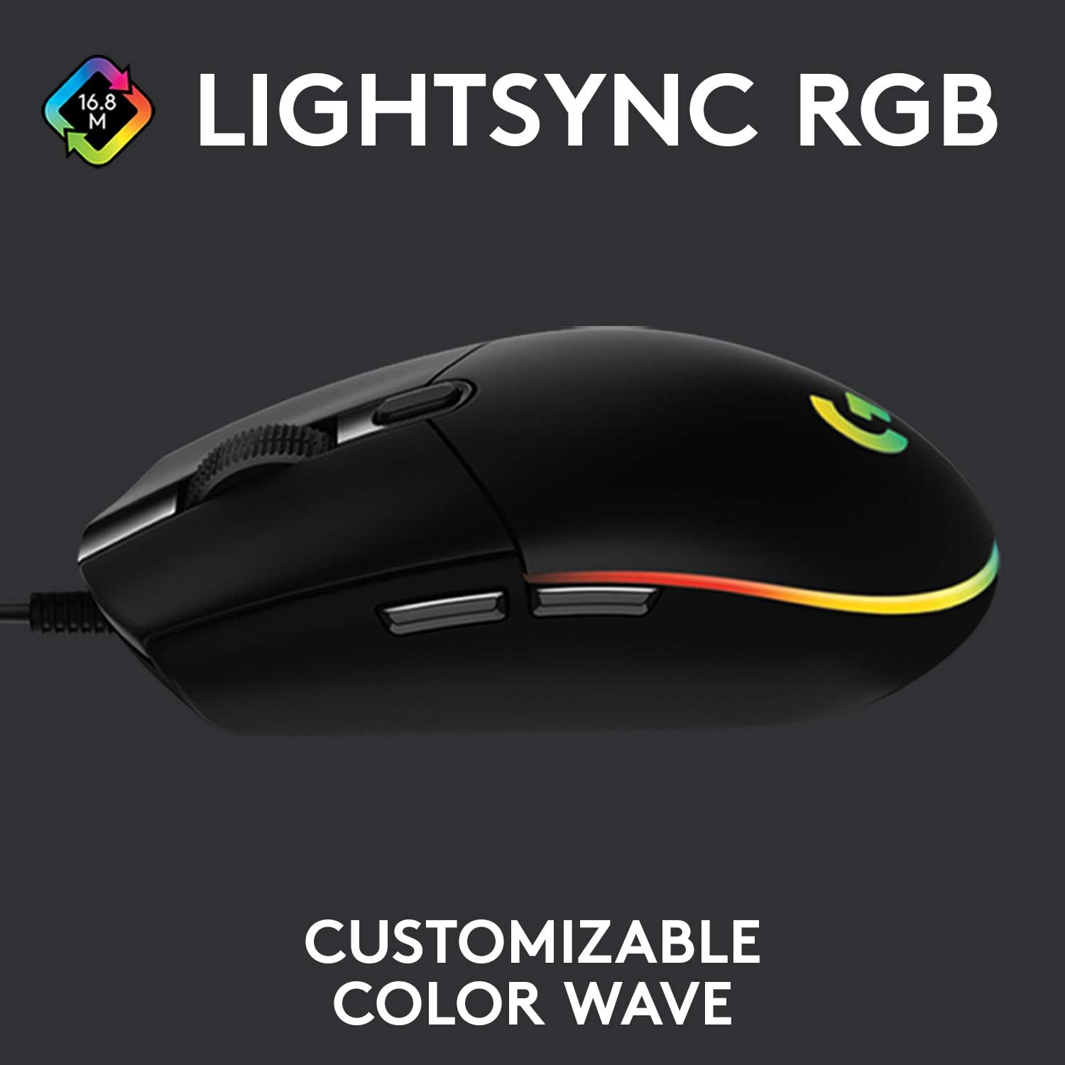 Logitech G203 Wired Gaming Mouse, 8,000 DPI, Rainbow Optical Effect LIGHTSYNC RGB, 6 Programmable Buttons, On-Board Memory, Screen Mapping, PC/Mac Computer and Laptop Compatible - Black-1