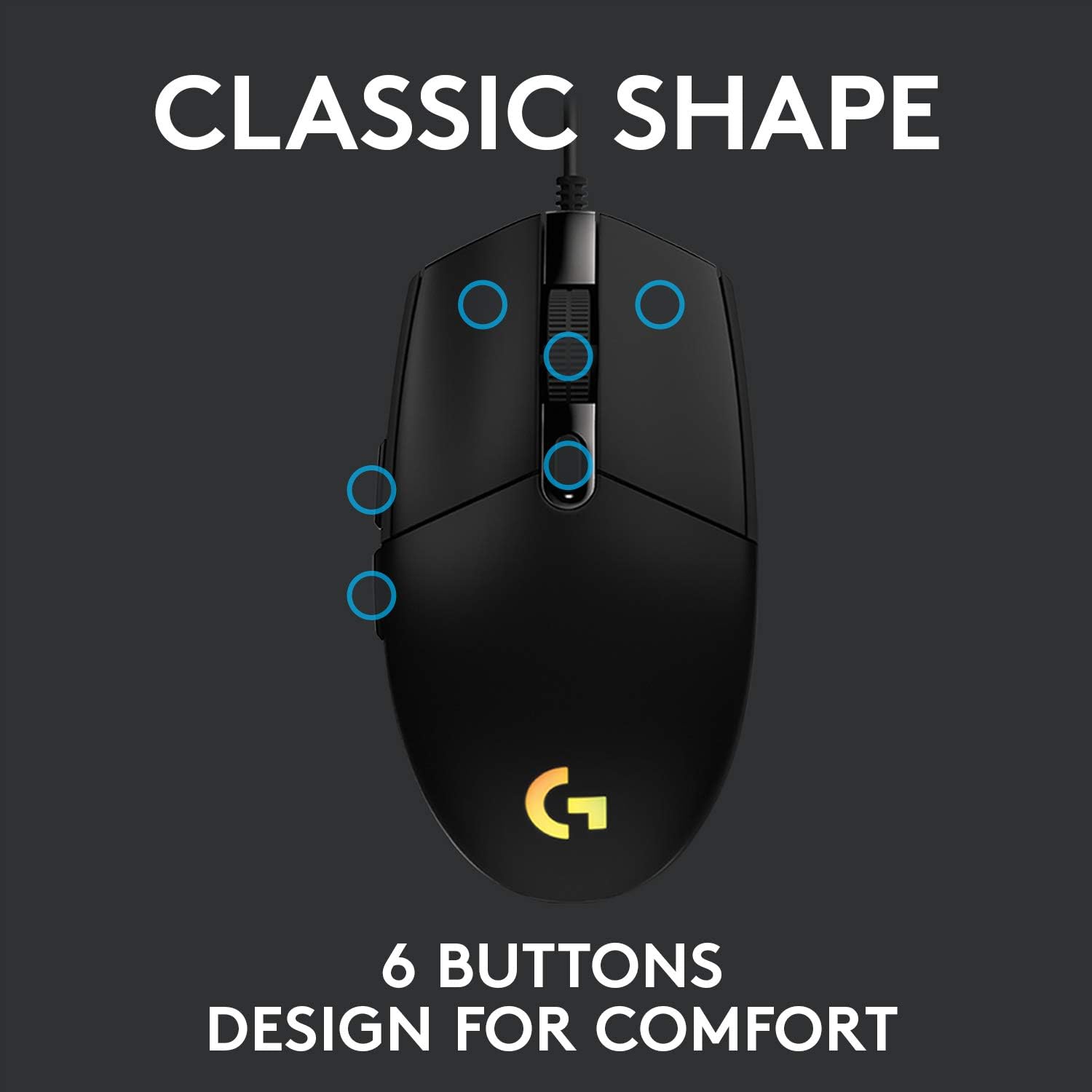 Logitech G203 Wired Gaming Mouse, 8,000 DPI, Rainbow Optical Effect LIGHTSYNC RGB, 6 Programmable Buttons, On-Board Memory, Screen Mapping, PC/Mac Computer and Laptop Compatible - Black-3