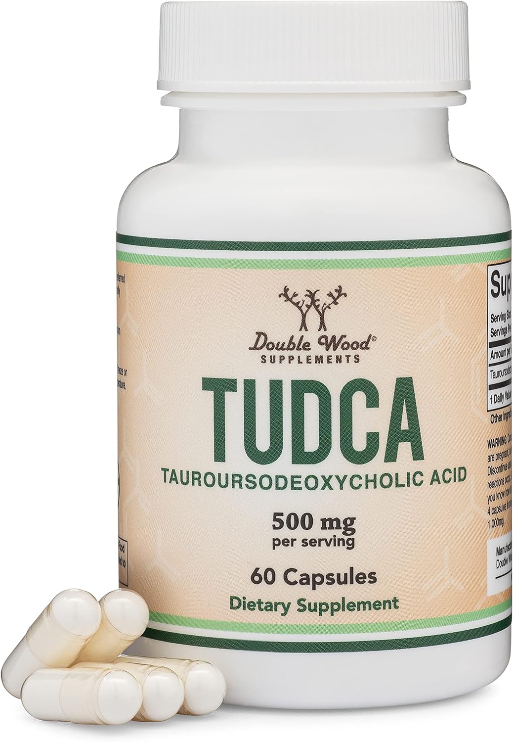 TUDCA Bile Salts Liver Support Supplement, 500mg Servings, Liver and Gallbladder Cleanse Supplement (60 Capsules, 250mg) Genuine Bile Acid TUDCA with Strong Bitter Taste by Double Wood-0