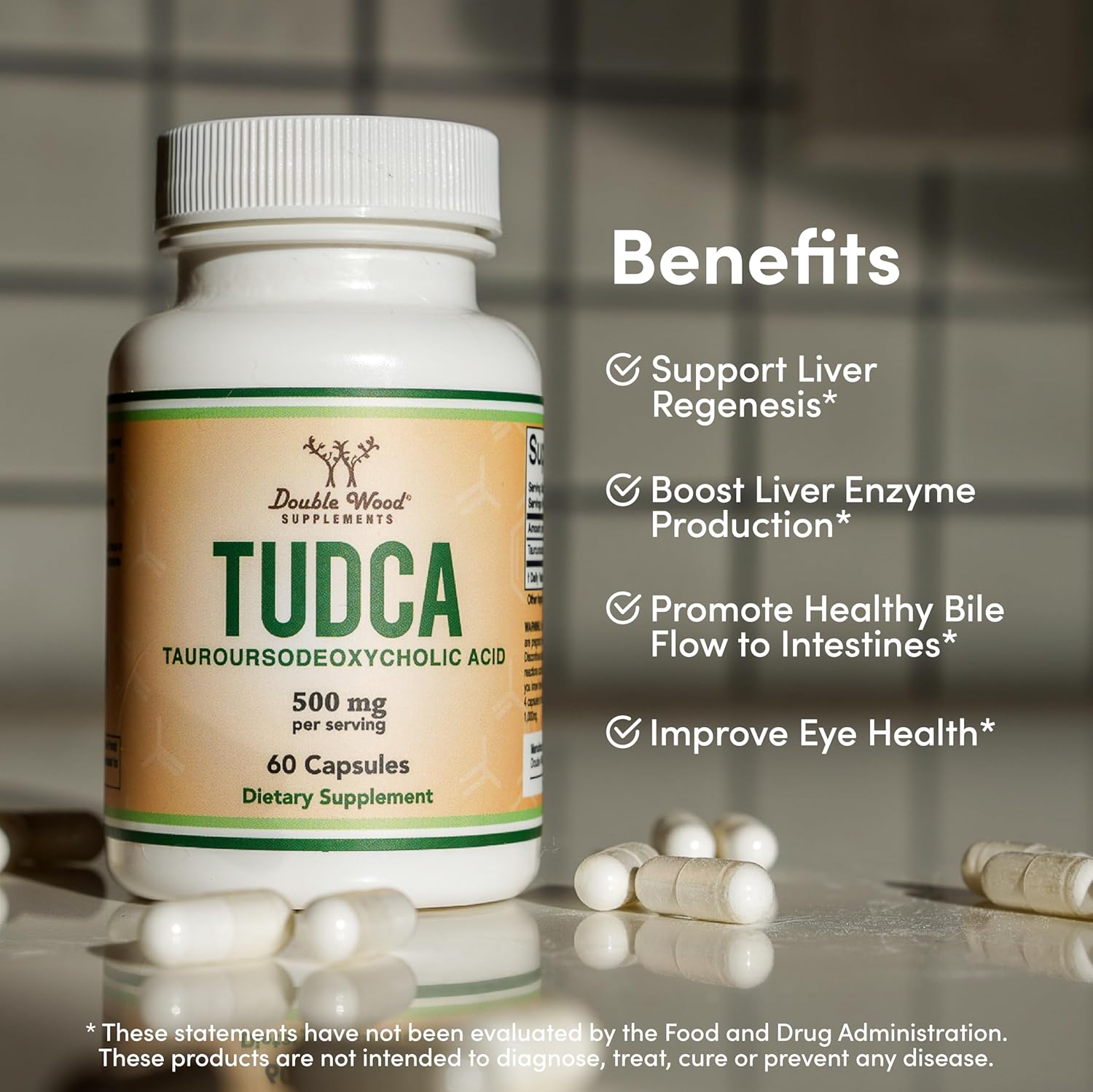 TUDCA Bile Salts Liver Support Supplement, 500mg Servings, Liver and Gallbladder Cleanse Supplement (60 Capsules, 250mg) Genuine Bile Acid TUDCA with Strong Bitter Taste by Double Wood-2