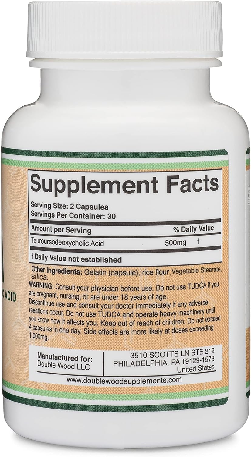 TUDCA Bile Salts Liver Support Supplement, 500mg Servings, Liver and Gallbladder Cleanse Supplement (60 Capsules, 250mg) Genuine Bile Acid TUDCA with Strong Bitter Taste by Double Wood-3