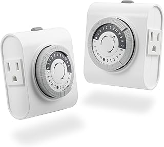 GE 46211, Two Outlet Grounded Mechanical Plug-in Timer, White, 2 Count