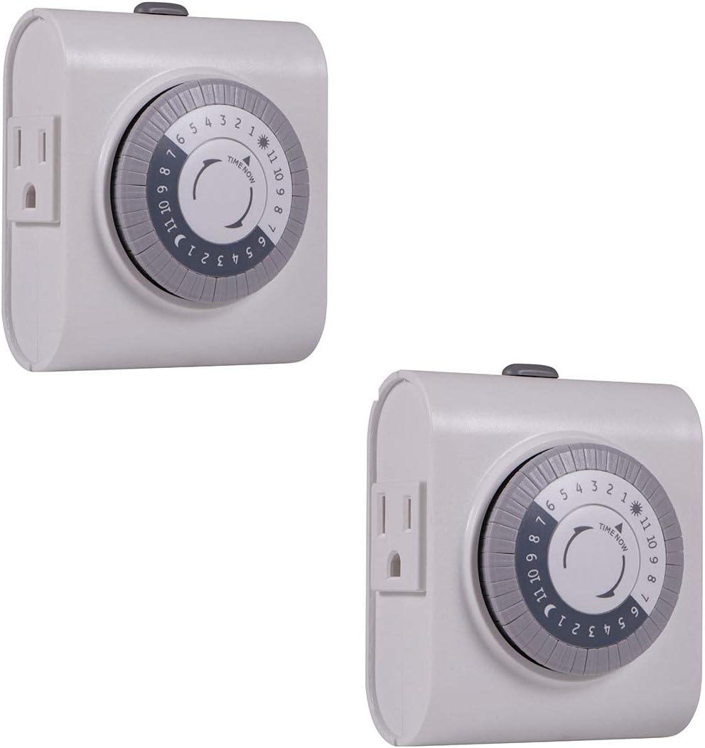 GE 46211, Two Outlet Grounded Mechanical Plug-in Timer, White, 2 Count-1